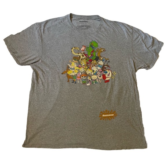 Nickelodeon 90s Cartoons Characters Graphic T-Shirt Grey Size 2XL Catdog Rugrats - Picture 1 of 8